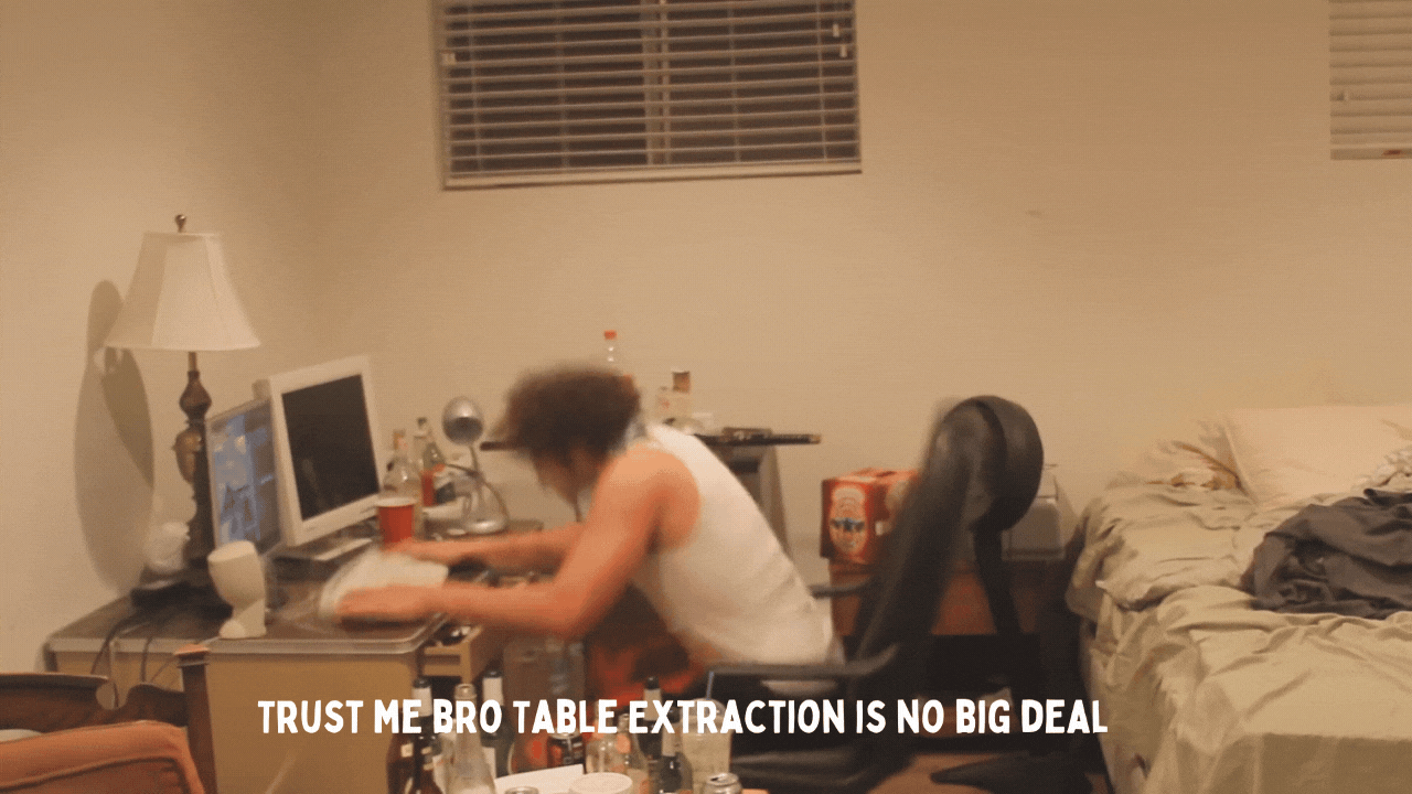 Figure 2: A frustrated individual attempting to carry out table extraction by reviewing each page of the document